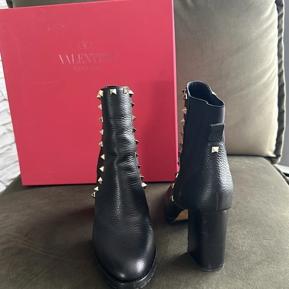 Valentino black rock stud slip on stretch panel Beatle ankle booties size 37